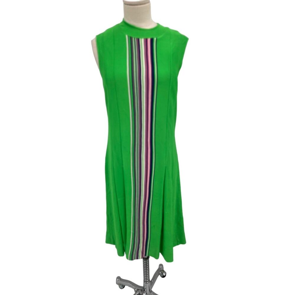 Vintage Gino Paoli Dress Italy Green Stripe Mod Sleeveless Size 10